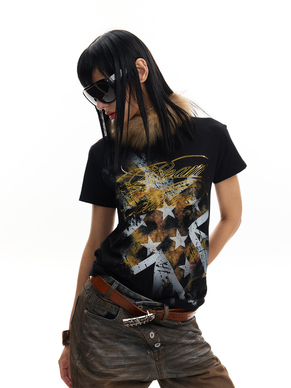 no E mosen Leopard Union Jack Foil Print Raglan Women&