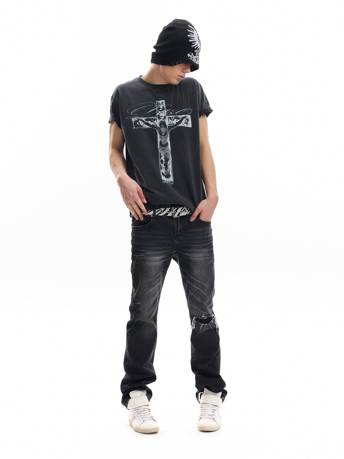 no E mosen Lightning Geometric Studded Distressed Skinny Women&