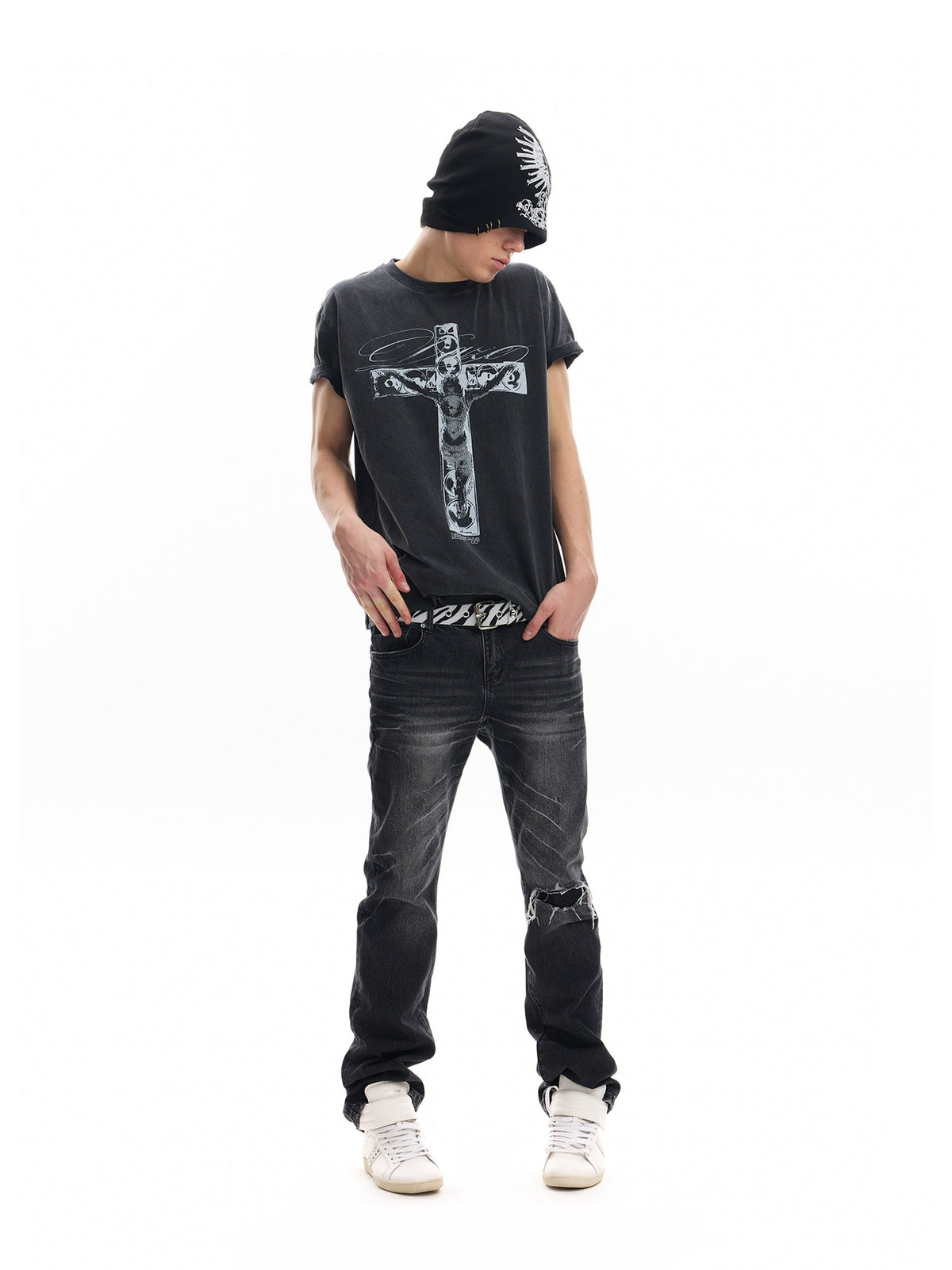 no E mosen Lightning Geometric Studded Distressed Skinny Women&