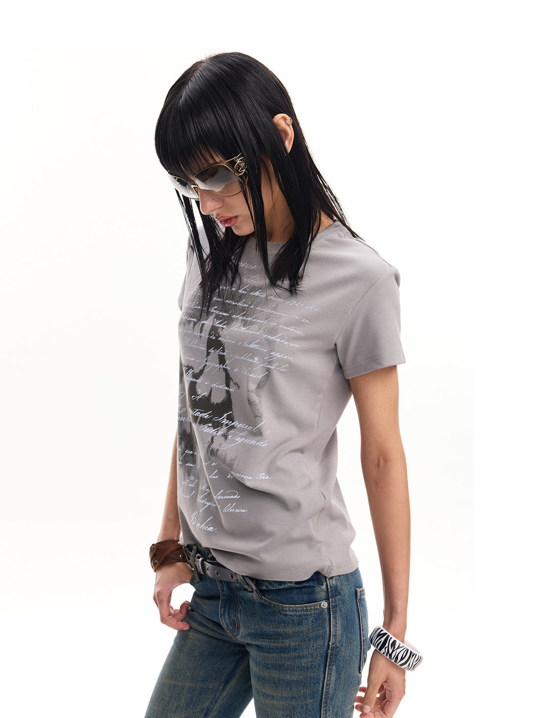 no E mosen Liquid Metal Skull Gradient Print Embroidered Women&