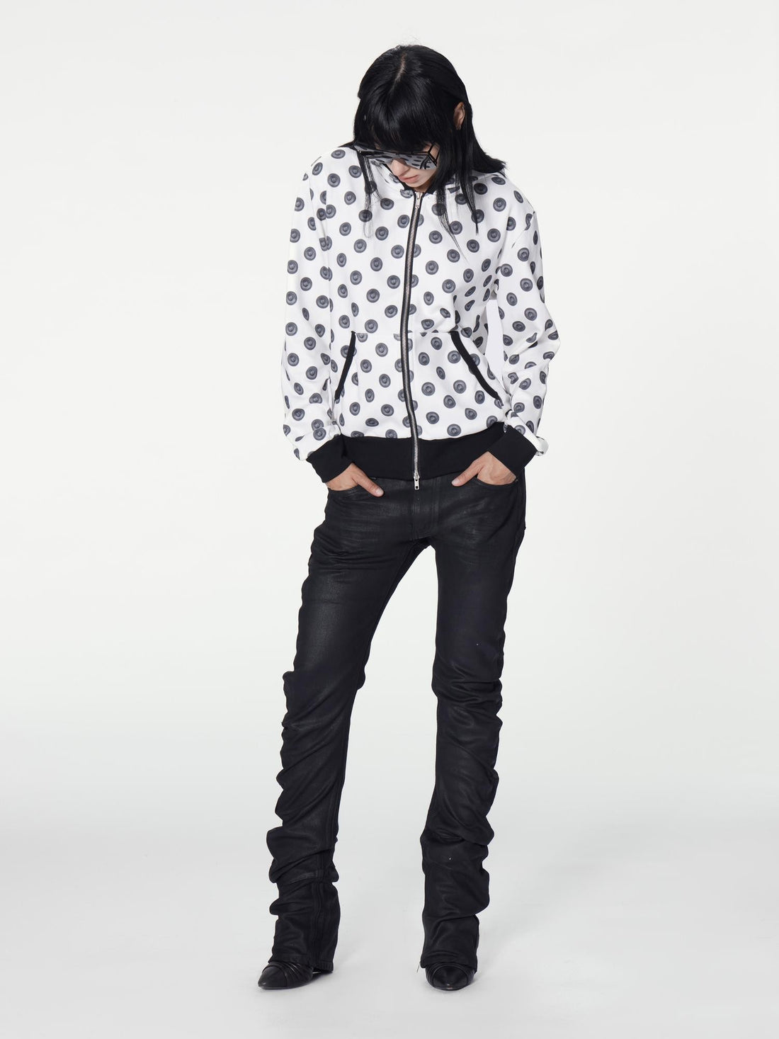 no E mosen Polka Dot Black And White Colorblock Loose Women&