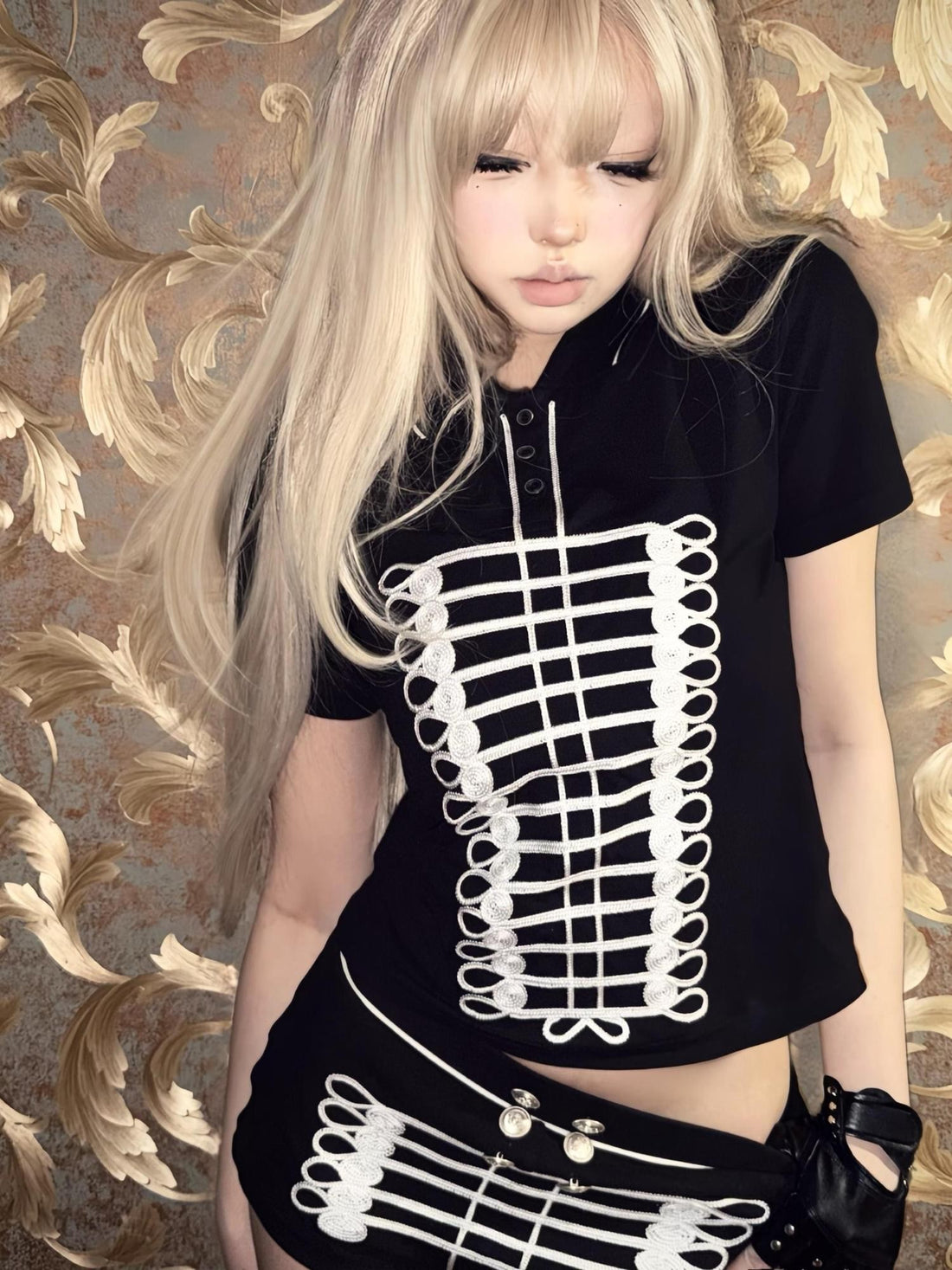 no E mosen Punk Chain Embroidered Polo Collar Women&