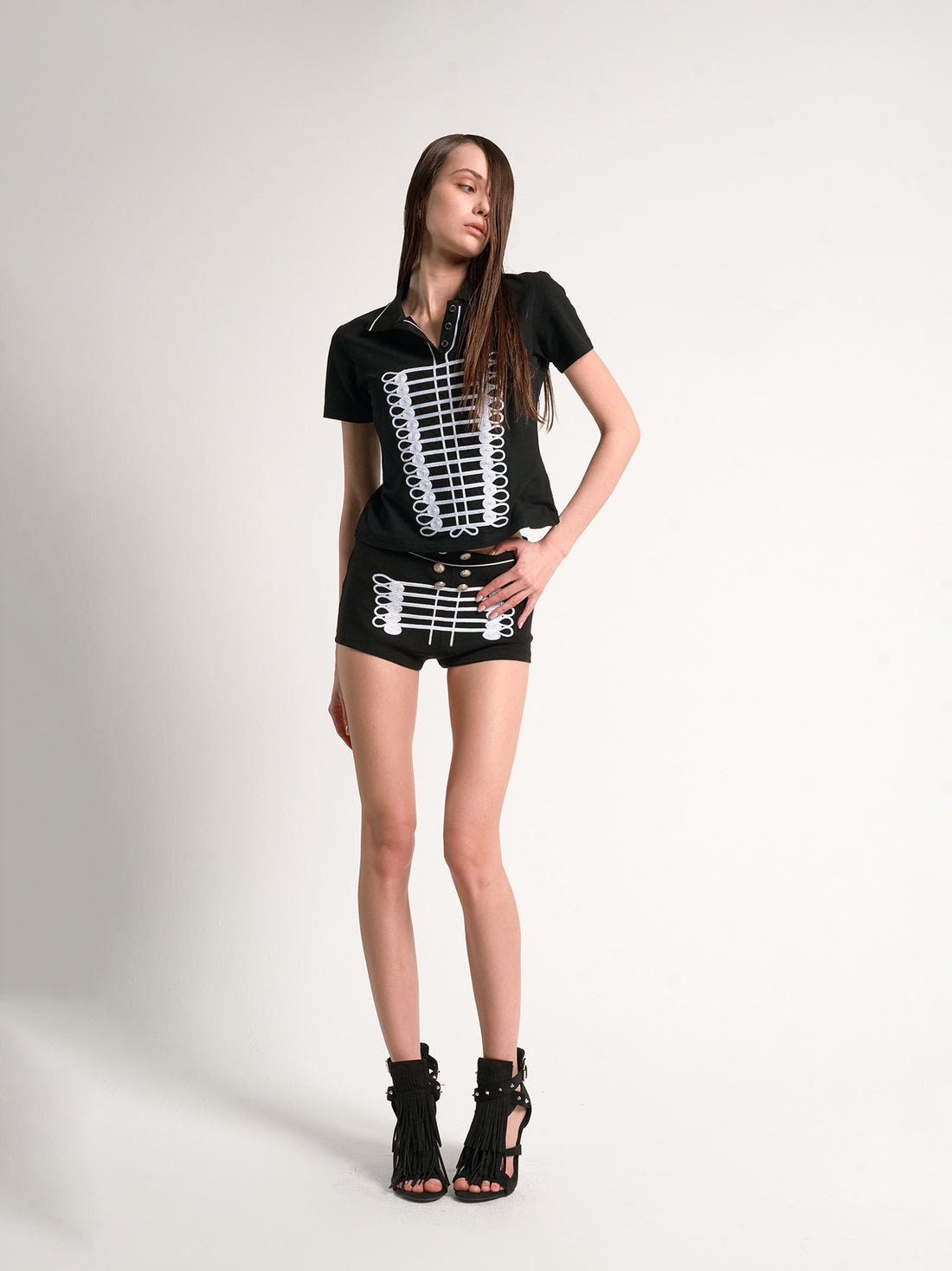 no E mosen Punk Chain Embroidered Polo Collar Women&
