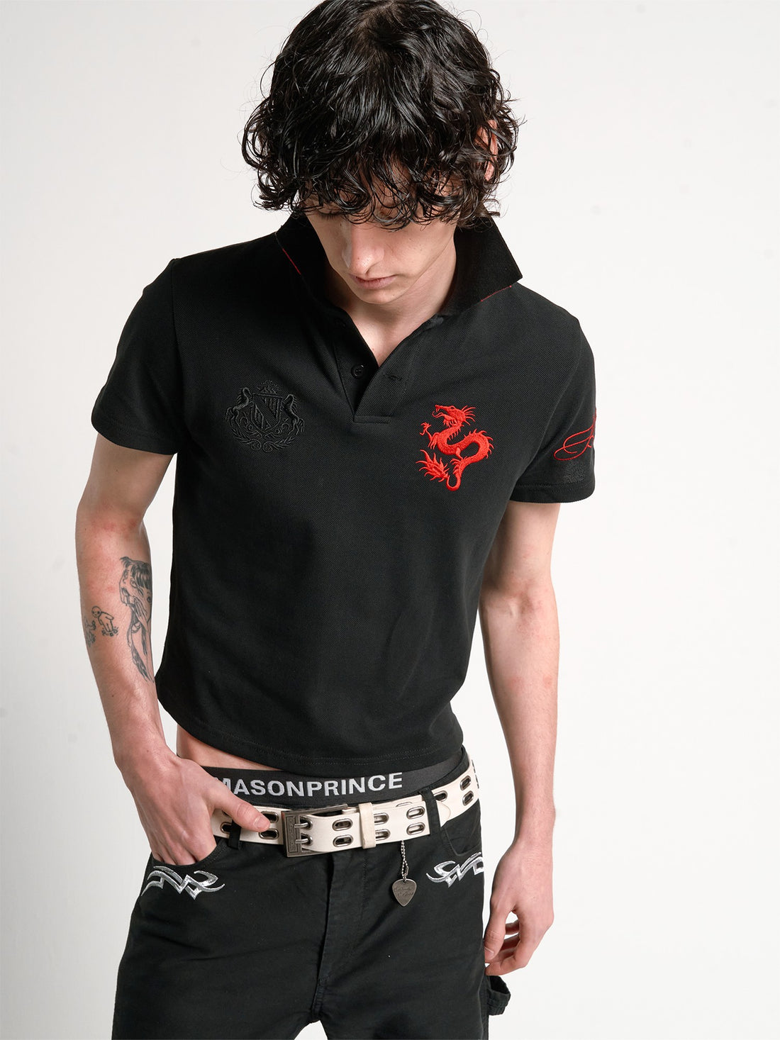 no E mosen Red Dragon Embroidered Print Colorblock Streetwear Women&