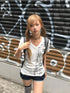 no E mosen Rhinestone Music Note Print V-neck Women&