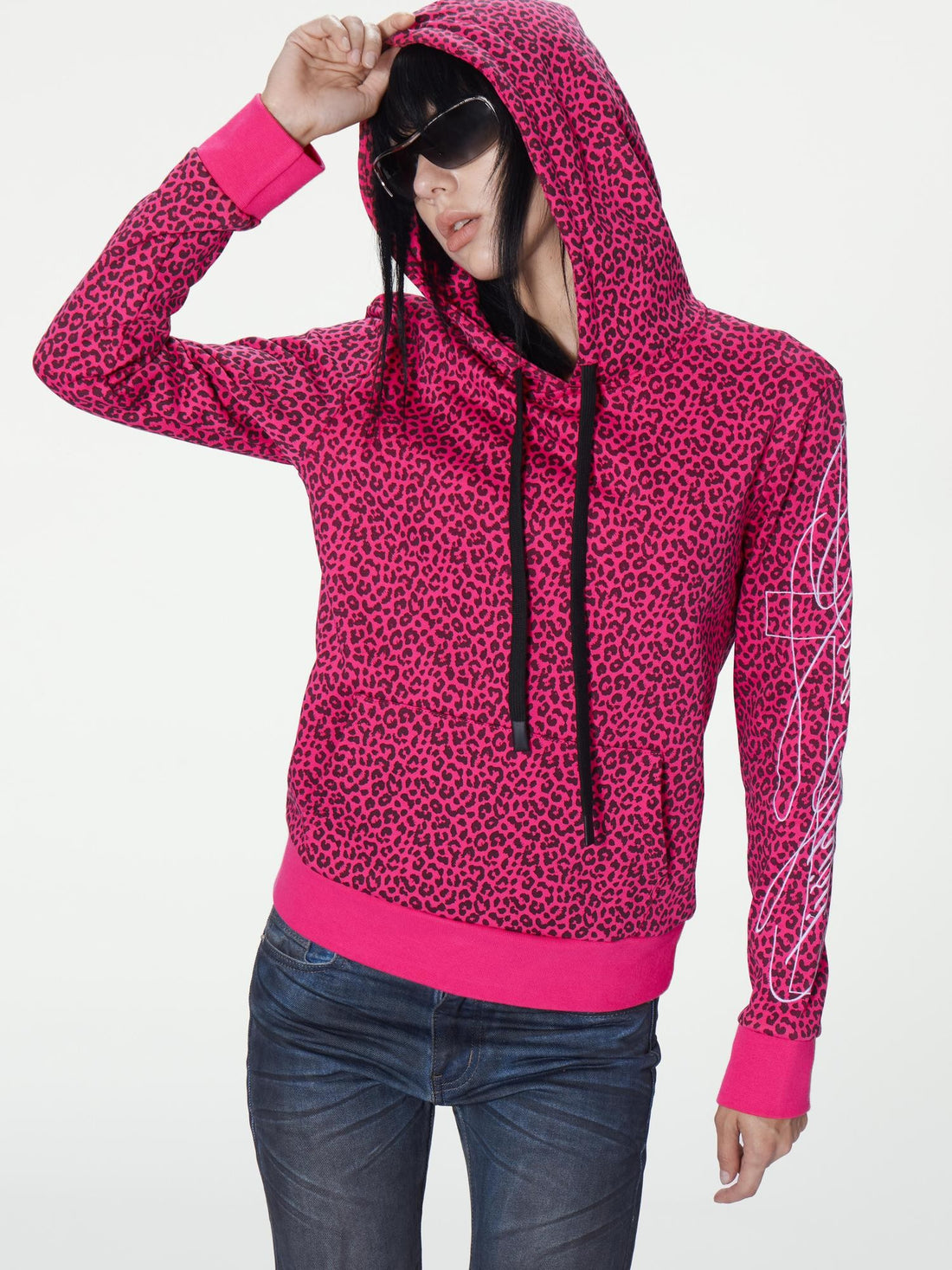 no E mosen Rose Pink Leopard Cross Embroidered Slim Fit Women&