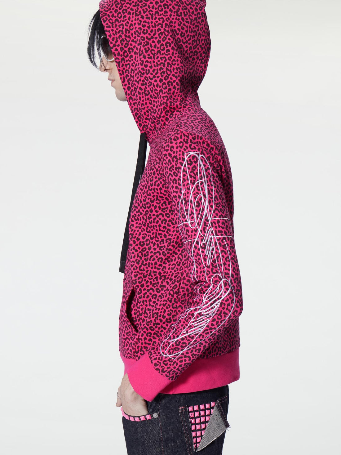 no E mosen Rose Pink Leopard Cross Embroidered Slim Fit Women&