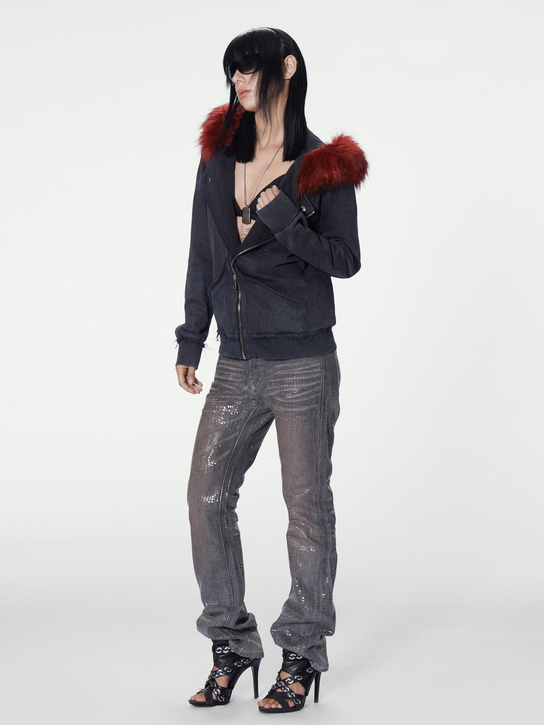 no E mosen Rusty Wash Snake Scale Sequin Gradient Slim Fit Women&