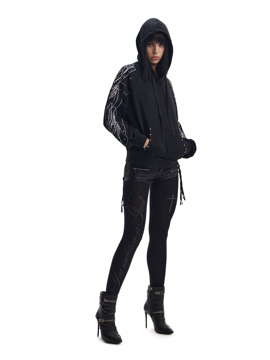no E mosen Shiny Rhinestone Cross Embroidery Loose Streetwear Women&
