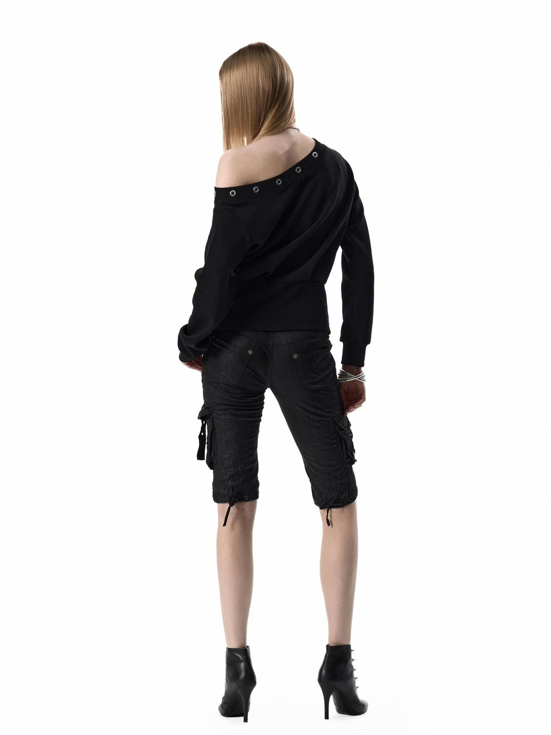 no E mosen Silver Music Note Studded Asymmetric Shoulder Women&