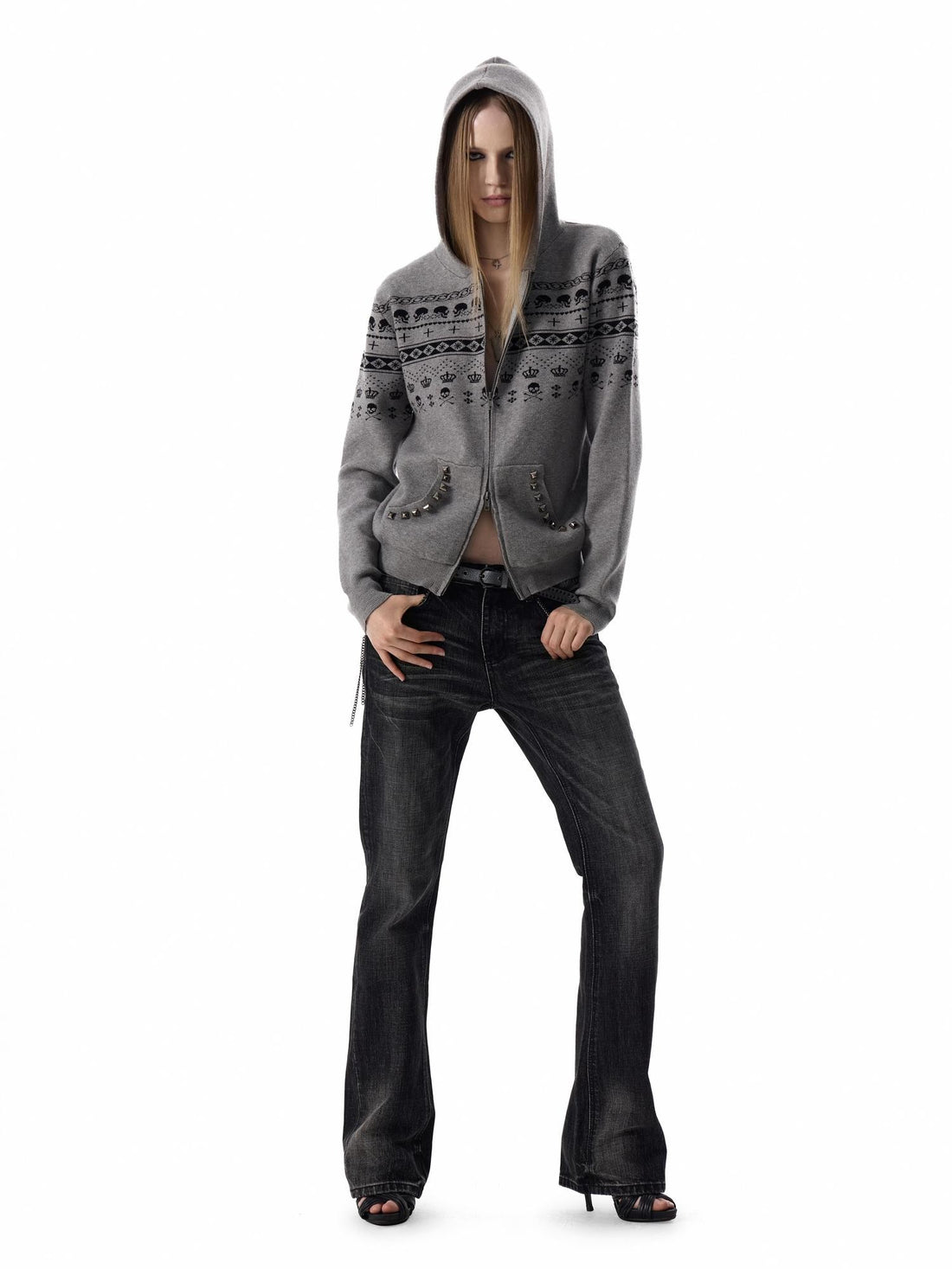 no E mosen Skull Fair Isle Studded Women&