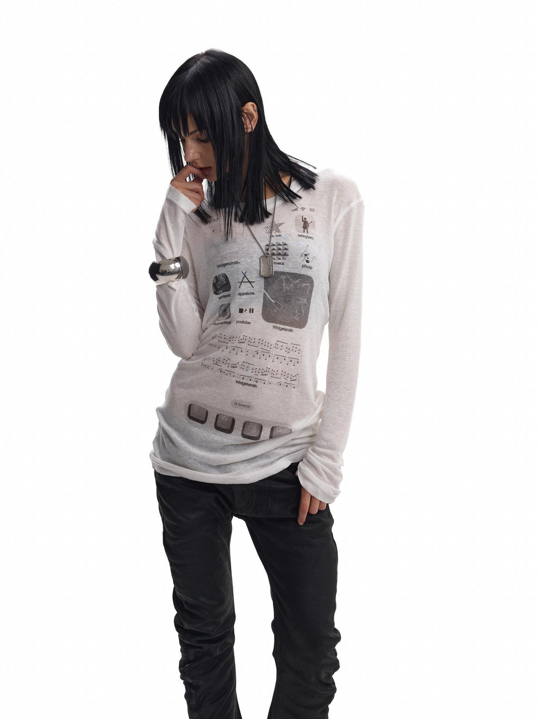no E mosen Slim Fit Digital Print Round Neck Women&