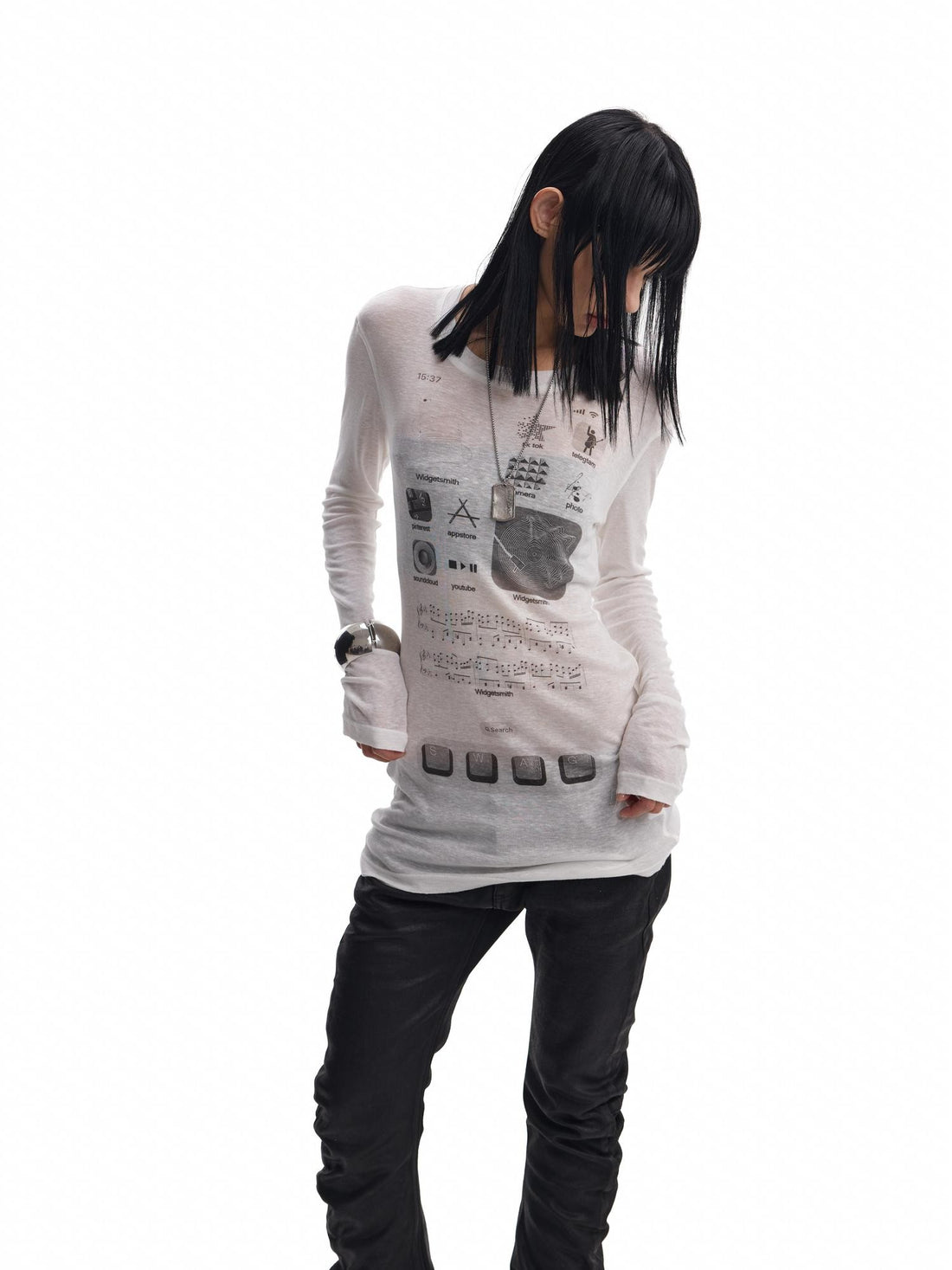 no E mosen Slim Fit Digital Print Round Neck Women&