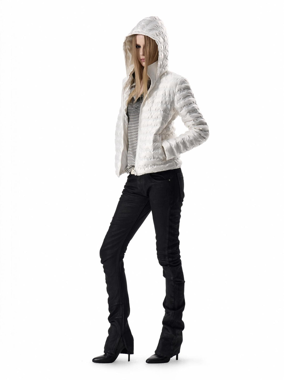no E mosen Slim Fit Music Note Quilted Stand Collar Women&