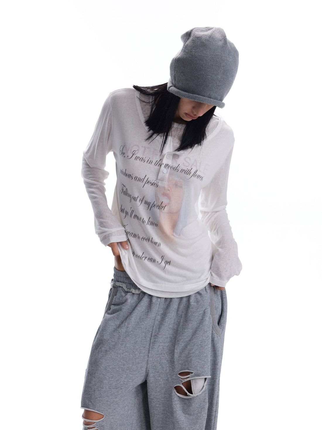 no E mosen Smoke Poetry Portrait Print Faux Layered Women&