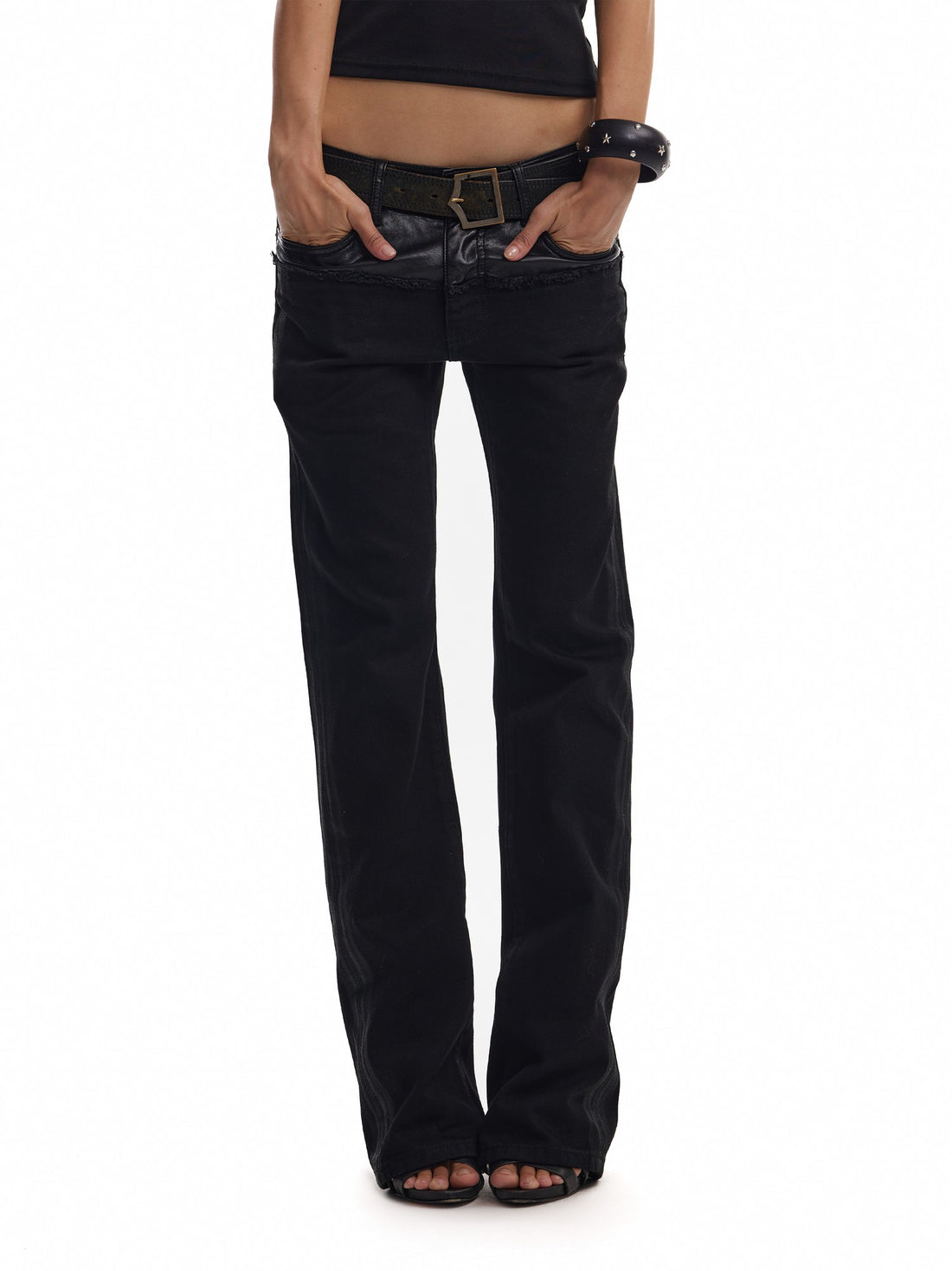 no E mosen Spliced Distressed Waist Geometric High Waist Women&