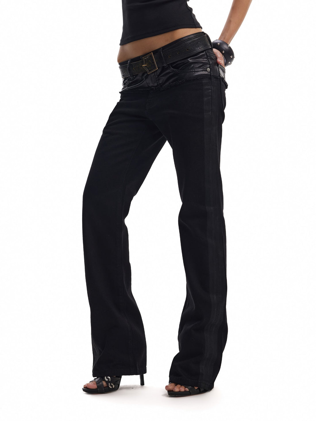 no E mosen Spliced Distressed Waist Geometric High Waist Women&