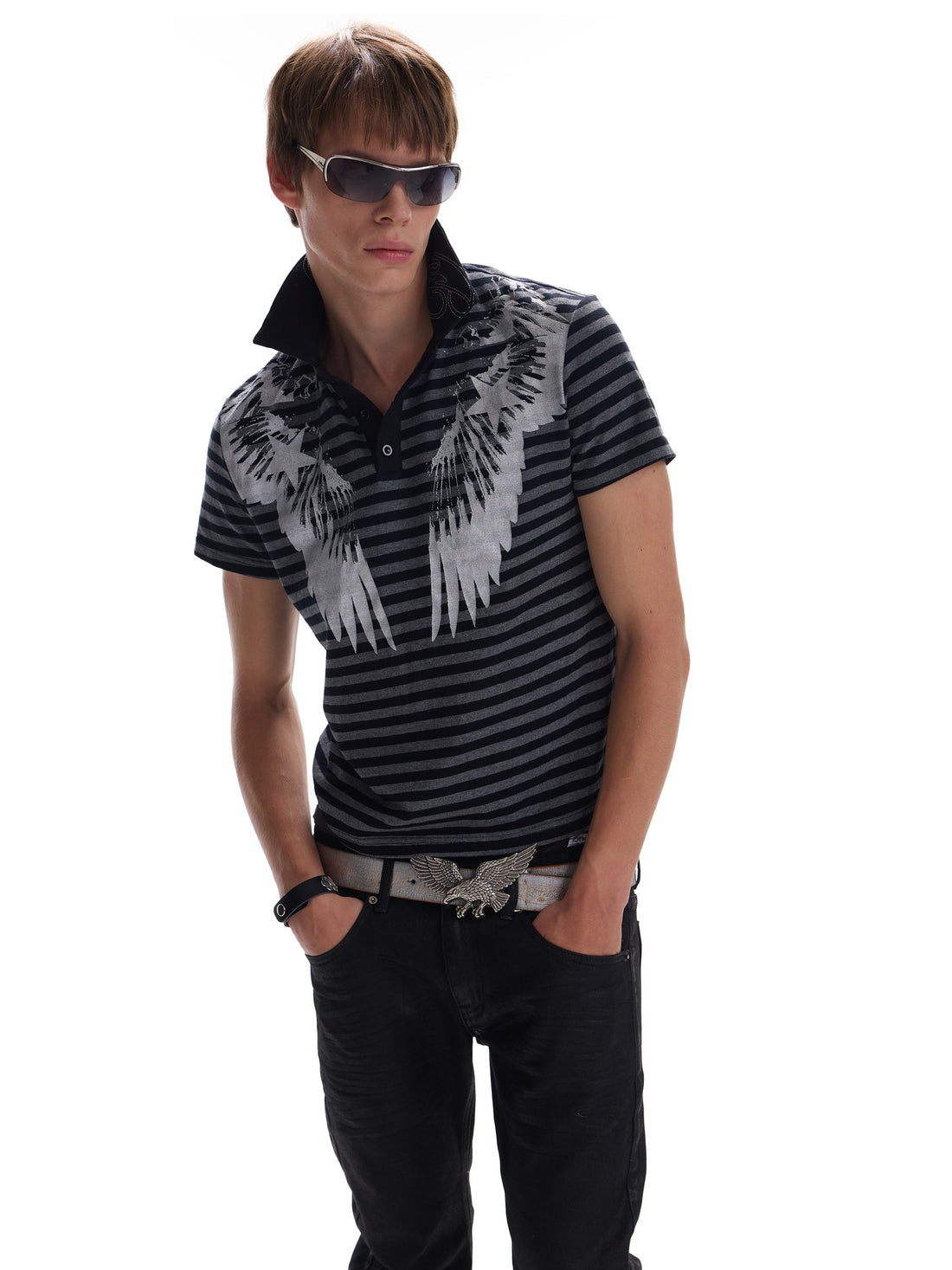 no E mosen Striped Silver Star Wing Embroidery Polo Women&