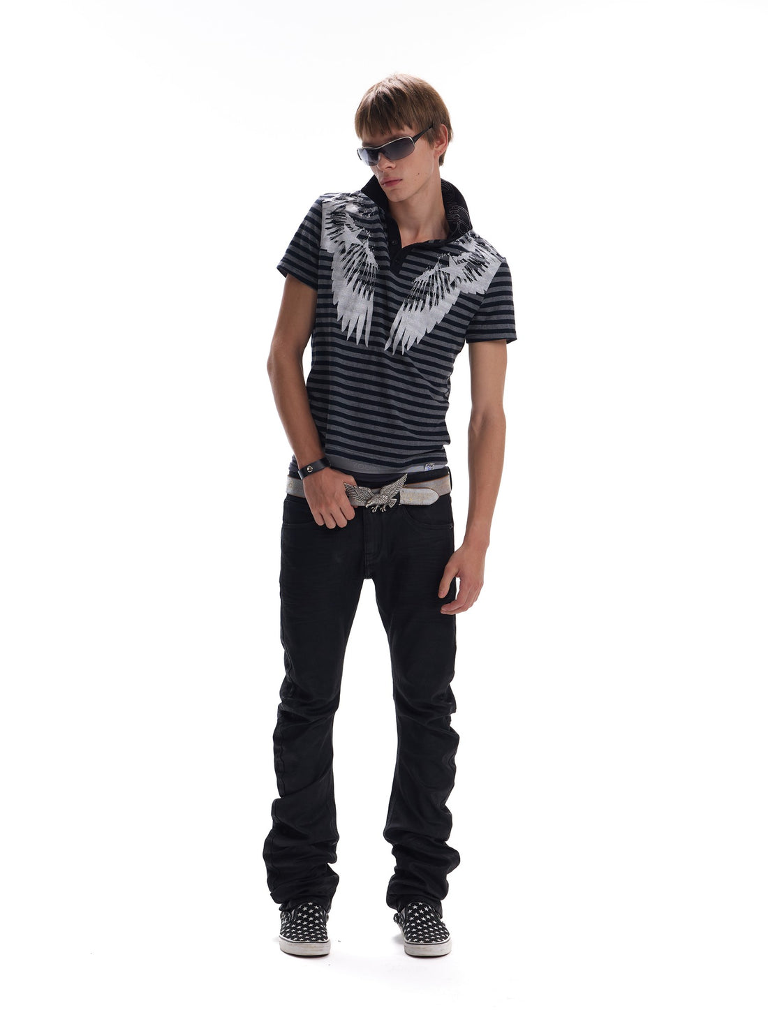 no E mosen Striped Silver Star Wing Embroidery Polo Women&