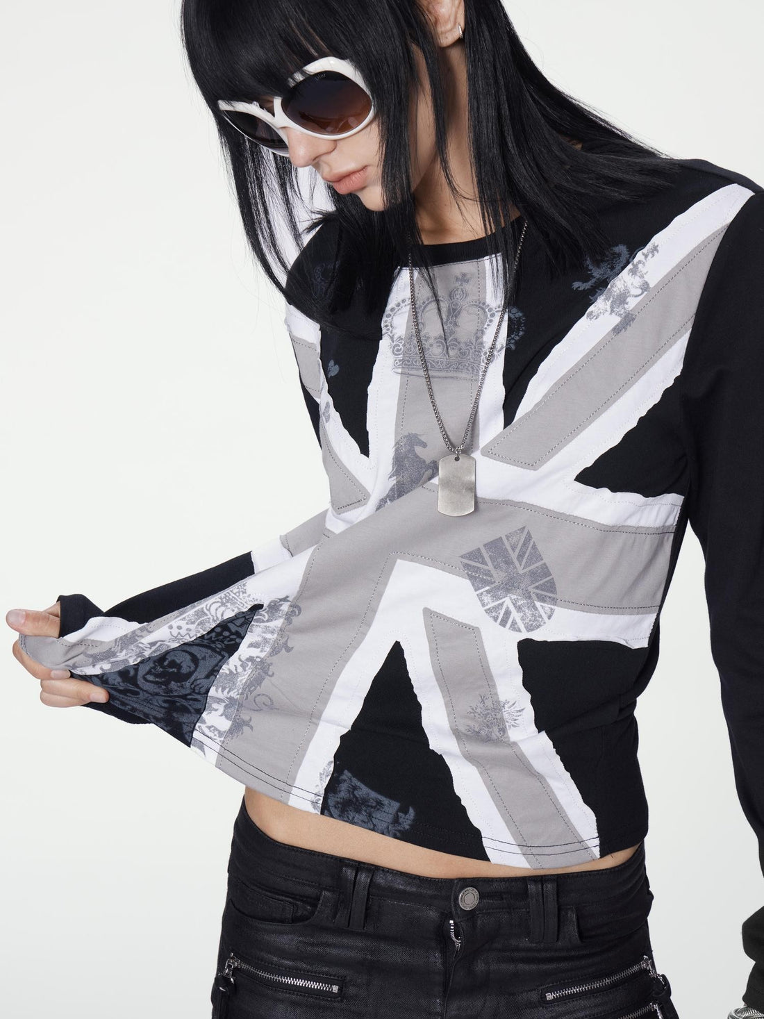 no E mosen Union Jack Patch Embroidered Graphic Slim Fit Cotton Women&