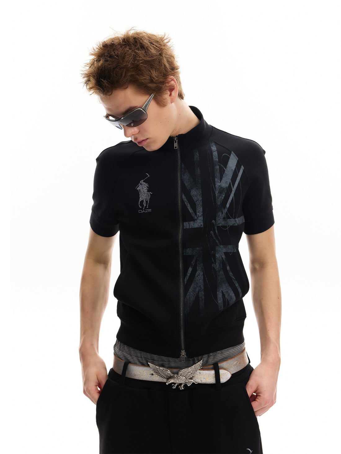 no E mosen Union Jack Print Digital Print Zip Up Stand Collar Women&