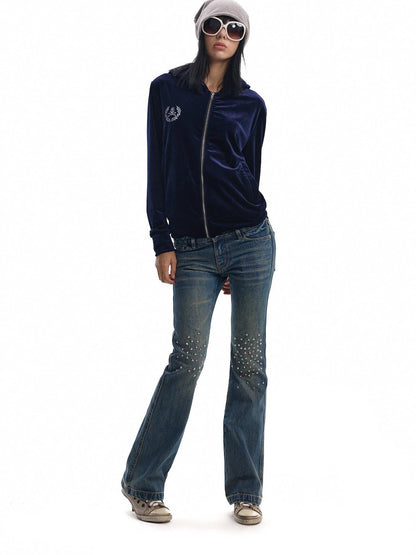 no E mosen Velvet Applique Embroidered Patchwork Slim Fit Women&