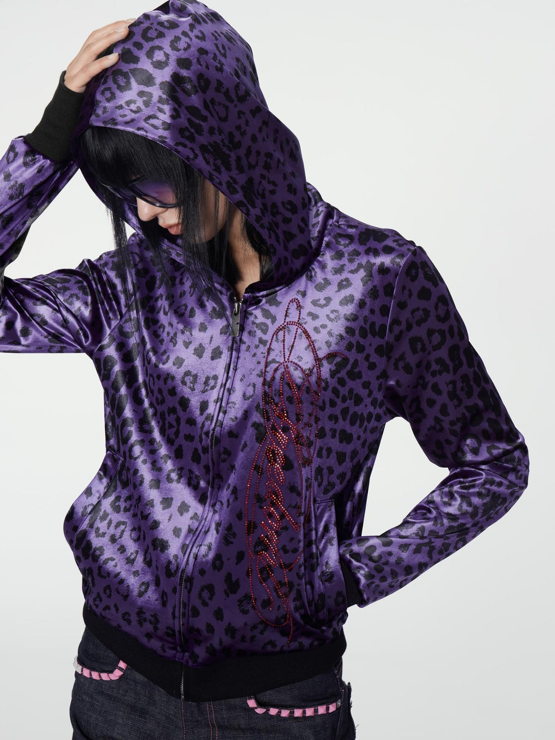 no E mosen Velvet Leopard Print Rhinestone Slim Fit Women&