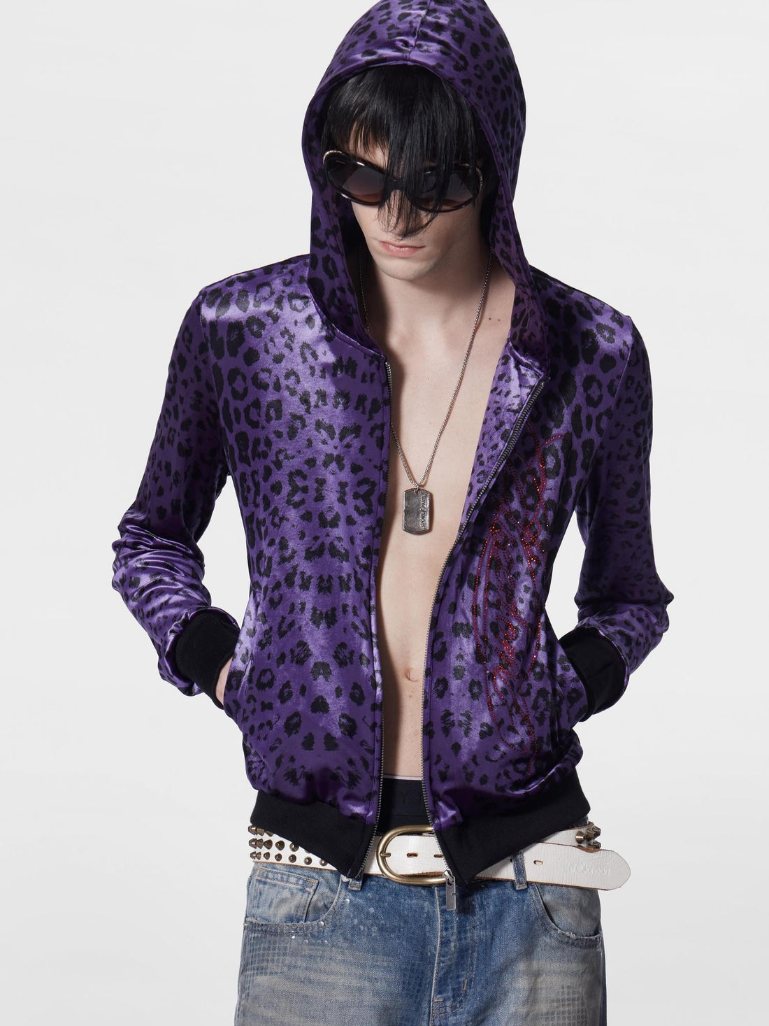 no E mosen Velvet Leopard Print Rhinestone Slim Fit Women&
