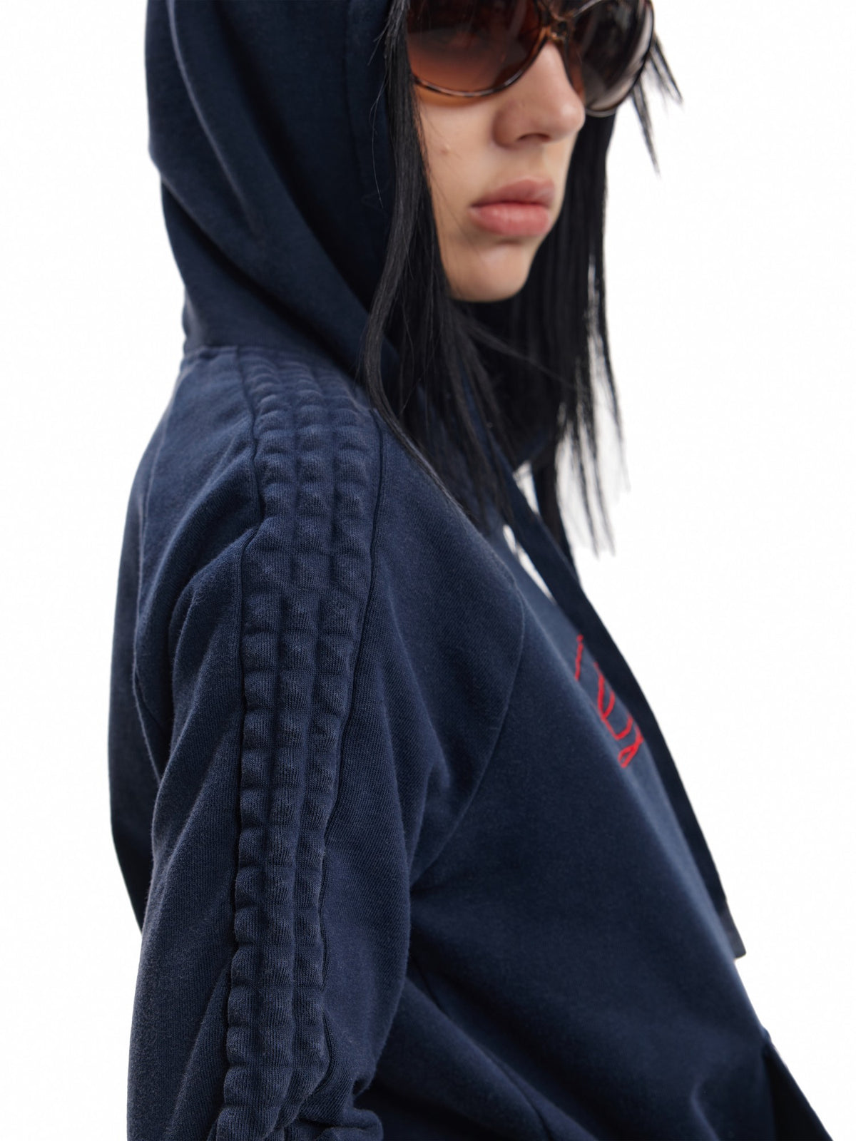 no E mosen Washed Blue Color Block Embroidery Women&