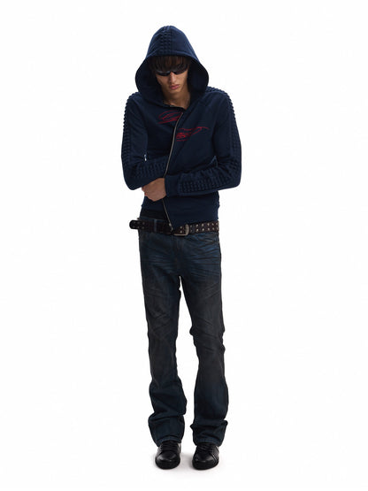 no E mosen Washed Blue Color Block Embroidery Women&