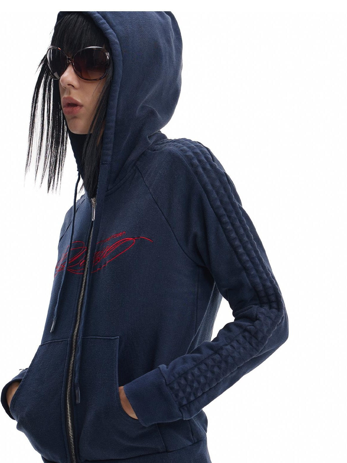 no E mosen Washed Blue Color Block Embroidery Women&
