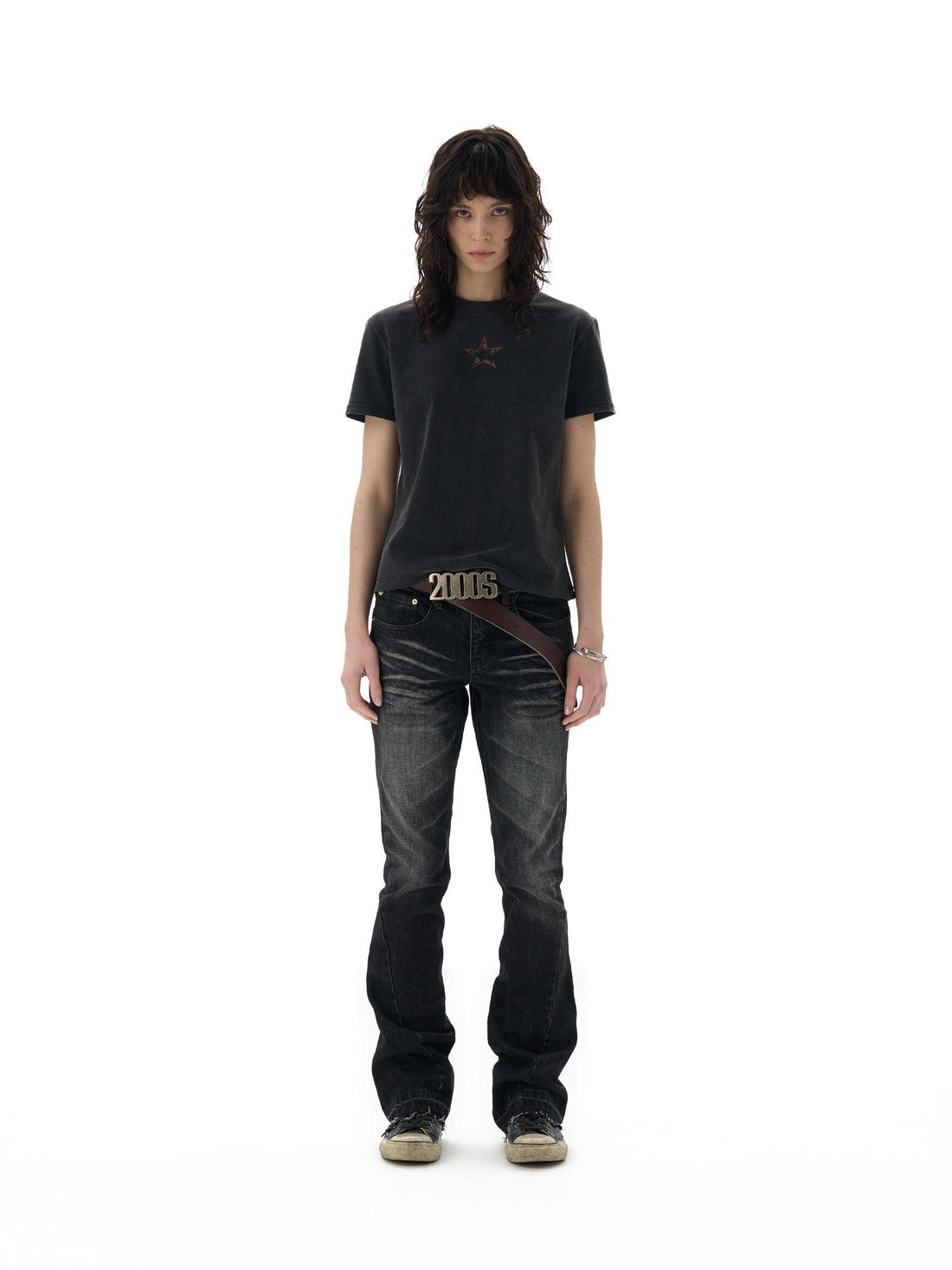 no E mosen Washed Distressed Embroidered Print American Style Women&