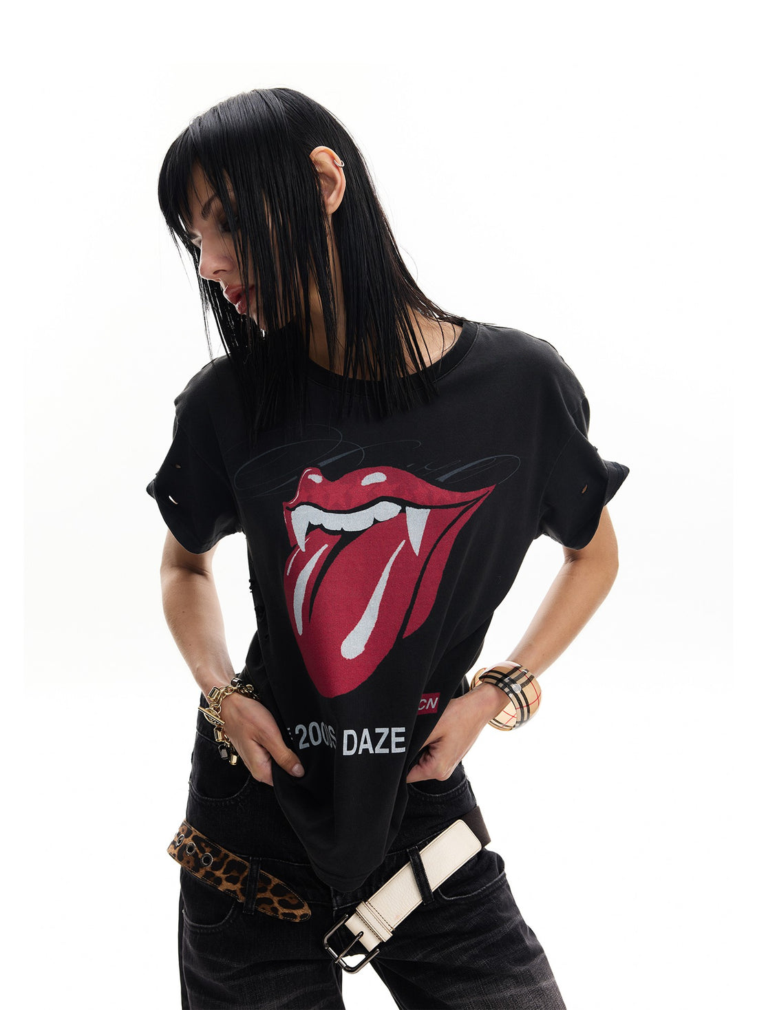 no E mosen Washed Distressed Graphic Print Streetwear Women&