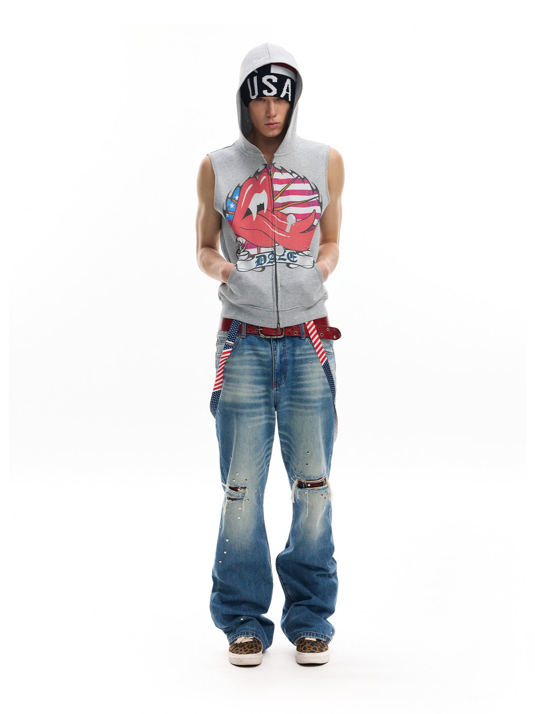 no E mosen Washed Plaid Patch Studded Frayed Micro Flare Women&