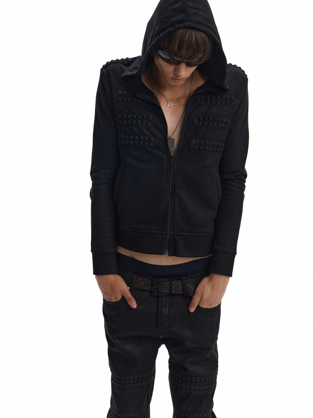 no E mosen Waxed 3d Embossed Studded Hooded Women&