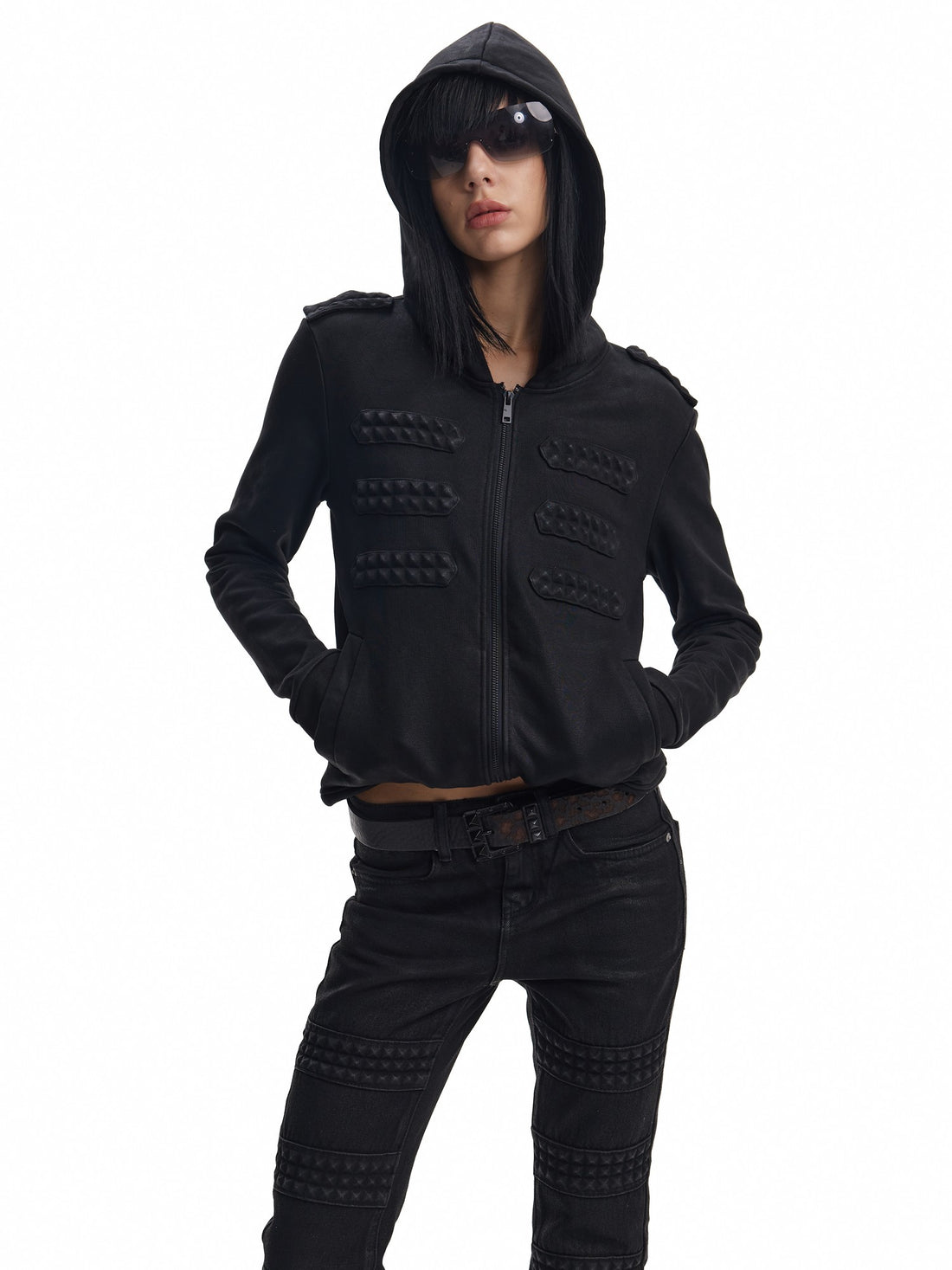 no E mosen Waxed 3d Embossed Studded Hooded Women&