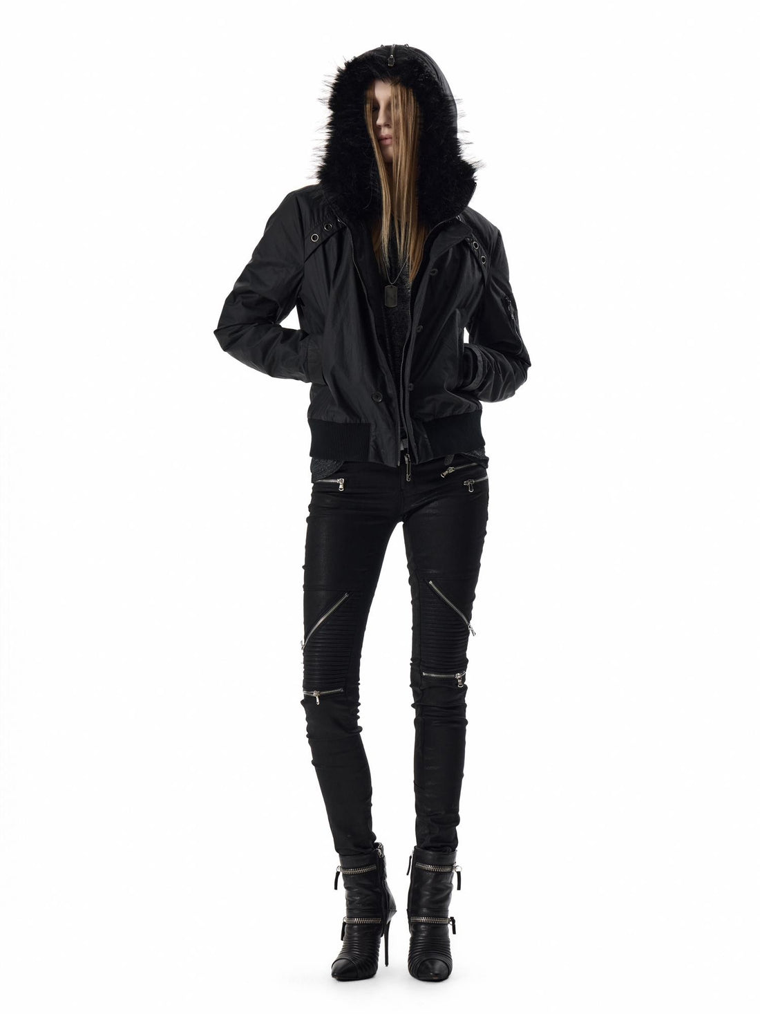no E mosen Waxed Cross Studded Fuzzy Collar Women&