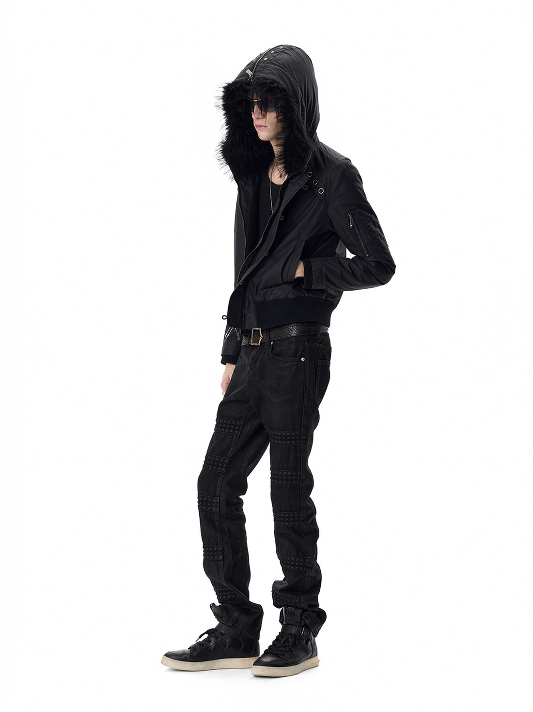 no E mosen Waxed Cross Studded Fuzzy Collar Women&
