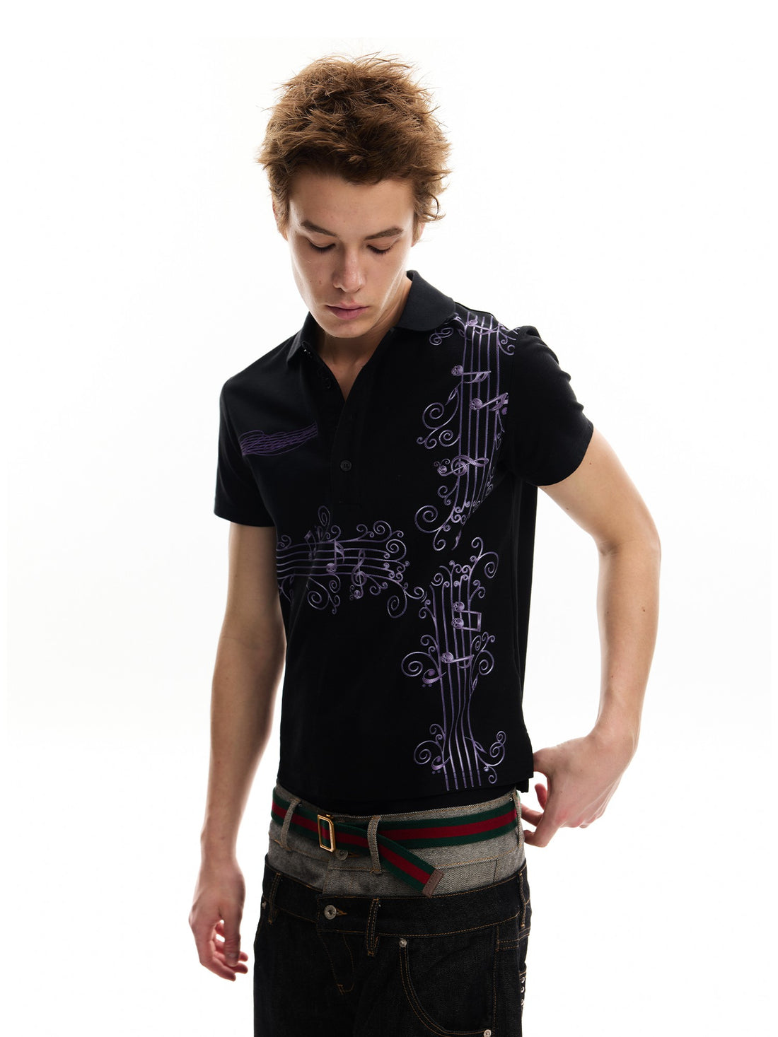 no E mosen Wisteria Musical Note Digital Print Embroidered Women&