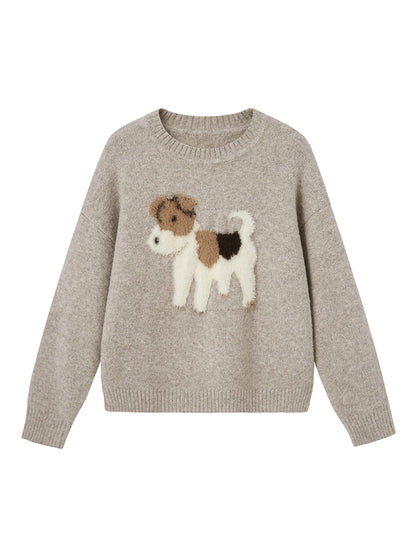 DIDDI MODA Fluffy Puppy Jacquard Sweater Cozy Cute Knitwear