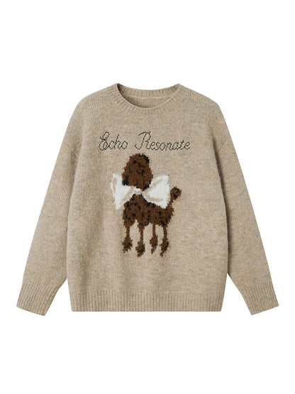 Butterfly Bow Dog Embroidered Knit Sweater