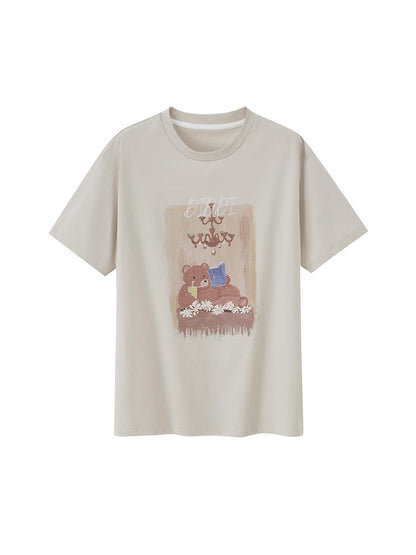 DIDDI MODA Cozy Reading Bear Cotton Tee