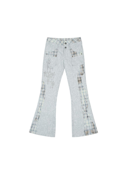 ARIADNAw Dual Waist Diamond Punk Checkered Flared Pants Retro Gothic
