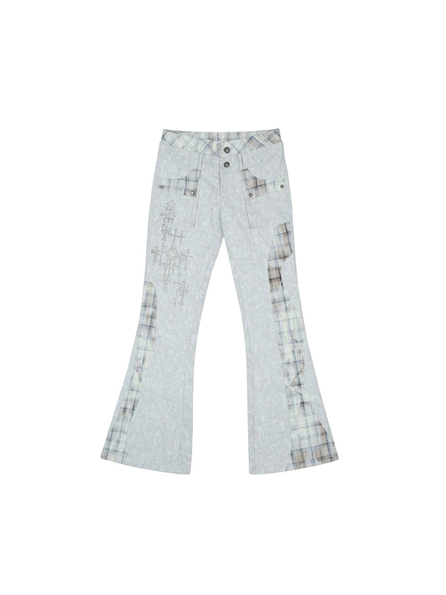 Dual Waist Diamond Punk Checkered Flared Pants Retro Gothic