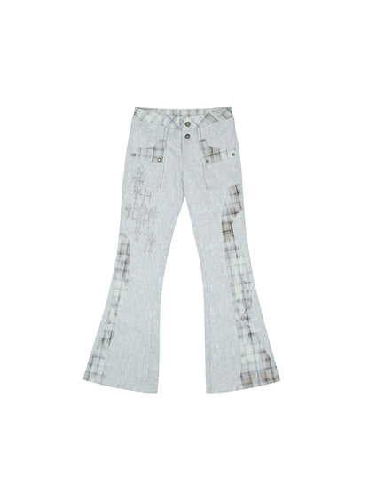 Dual Waist Diamond Punk Checkered Flared Pants Retro Gothic