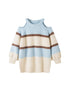 DIDDI MODA Soft Striped Knit Sweater With Colorblock Shoulder Cutout