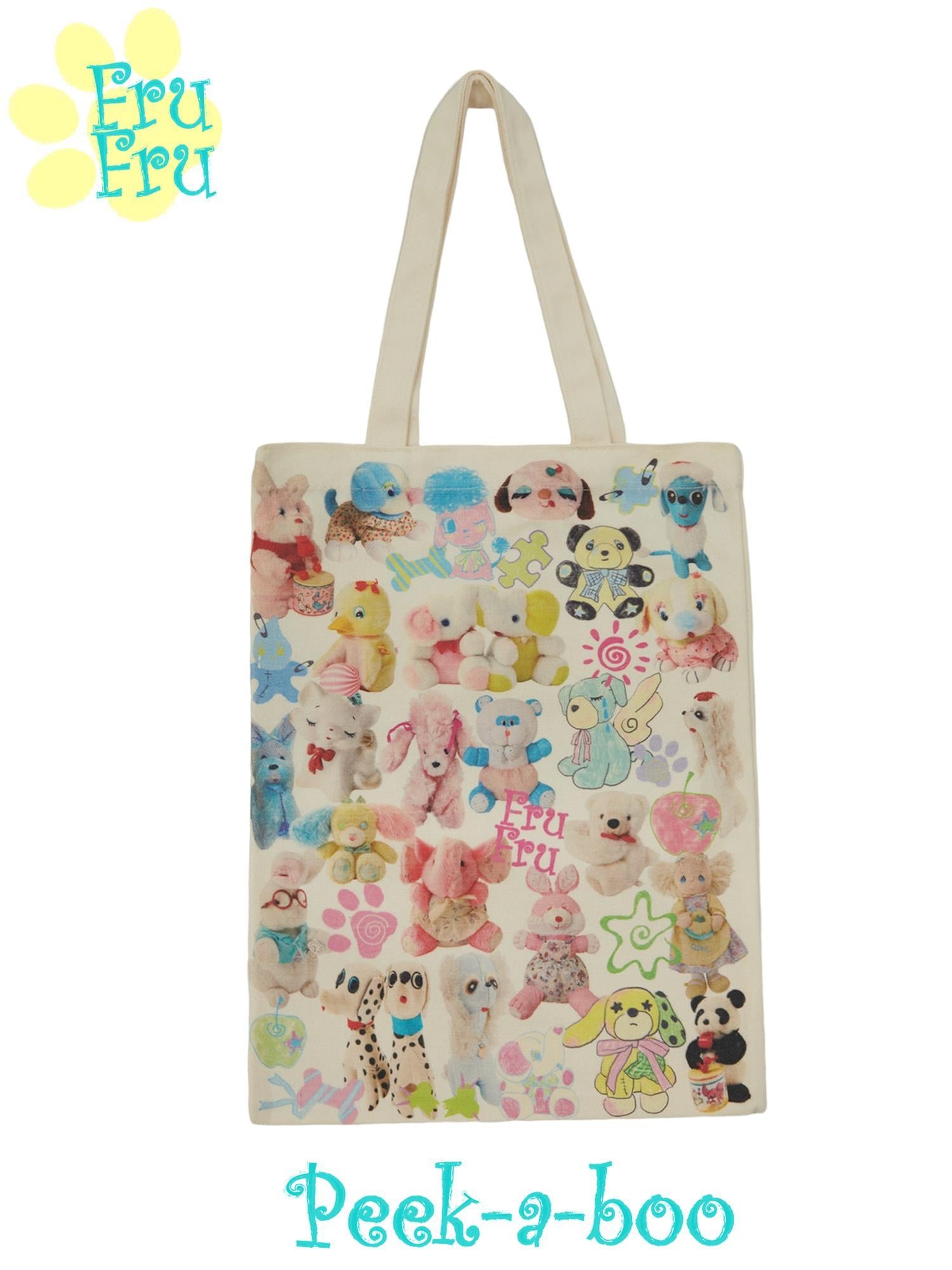 Frufru Gulu Vintage Animal Print Eco Canvas Tote Beige