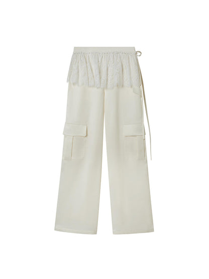 DIDDI MODA Lace Paneled Satin Cargo Pants