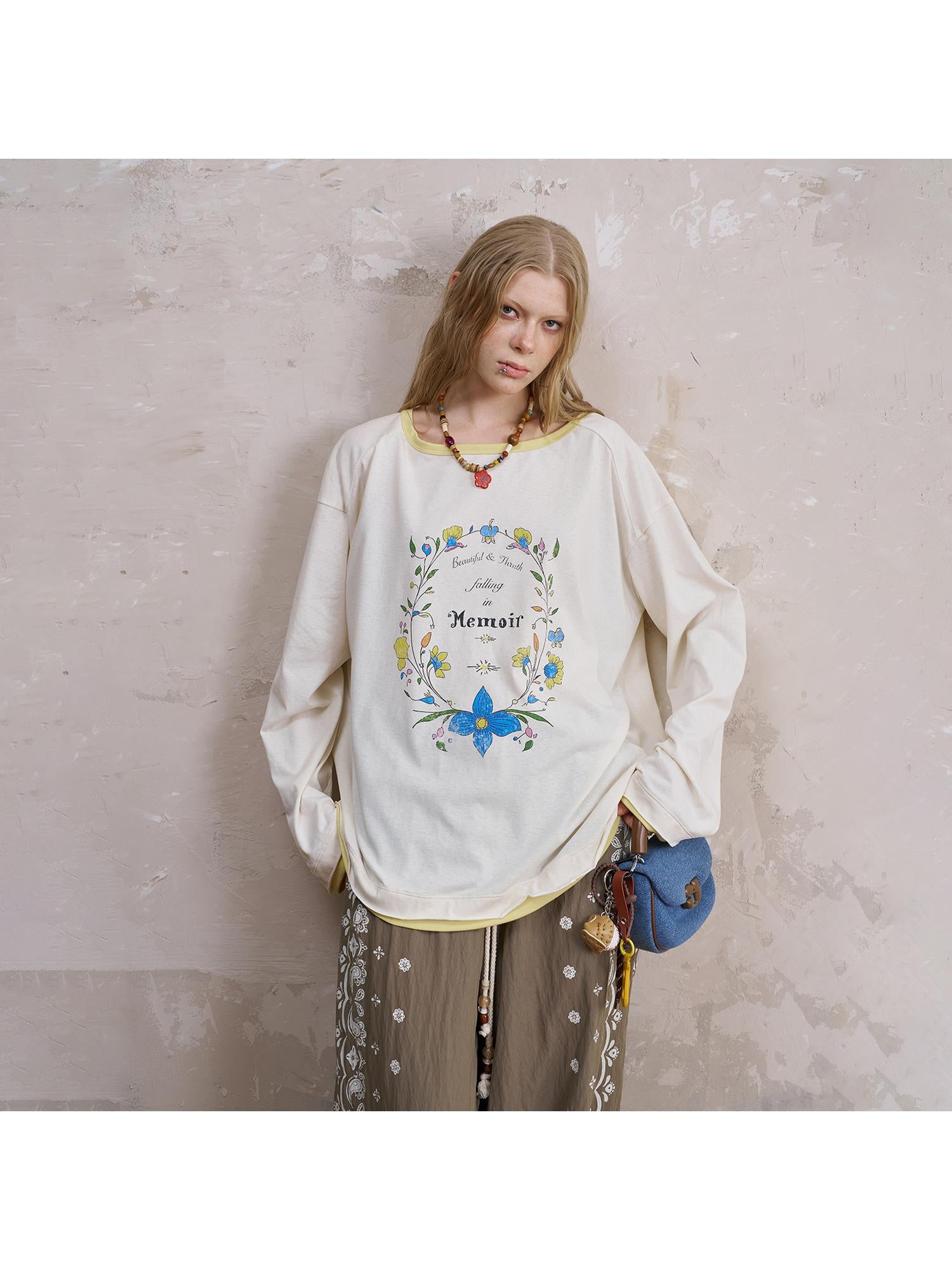 DIDDI MODA Floral Laze Collar Tie Loose Tee