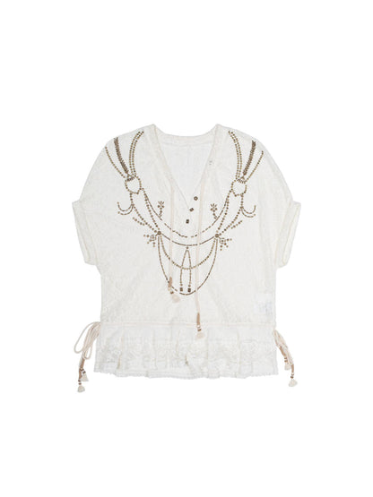 ARIADNAw Punk Lace Shirt Dress With Vintage Diamond Cut